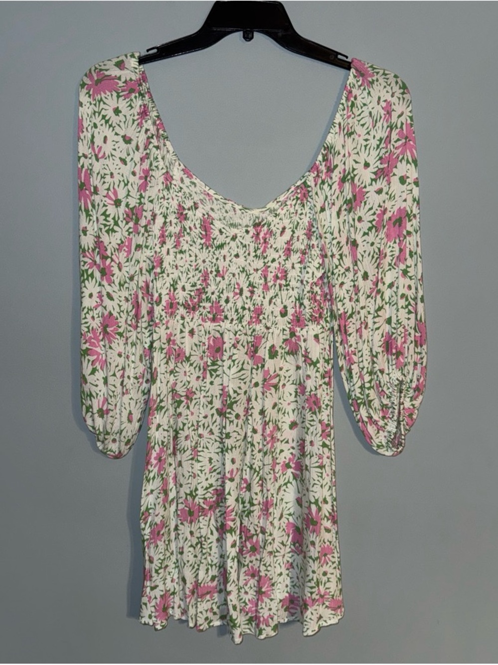 Chaser Pink and Green Floral Smocked Dress